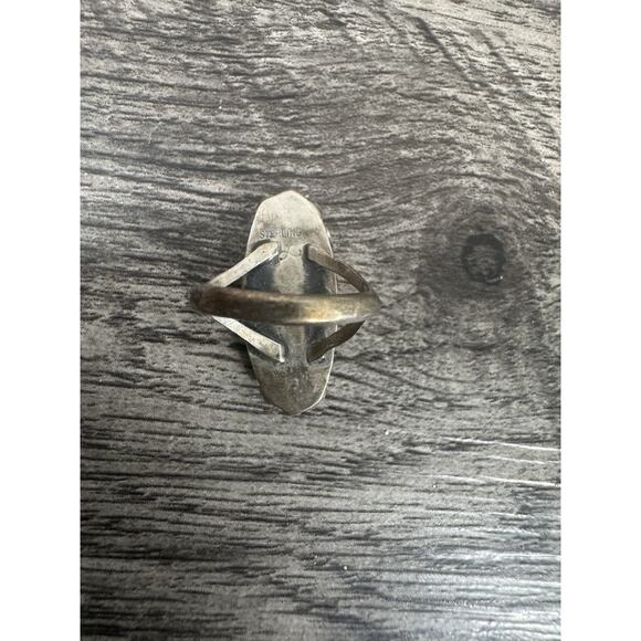 Long Native American Indian Mother of Pearl Sterling Silver Ring Size 6 MOP - Picture 4 of 8